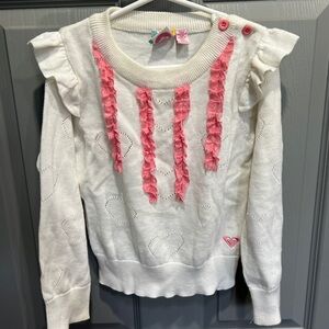 Roxy Girls Ruffled Cream and Pink Sweater - Size L